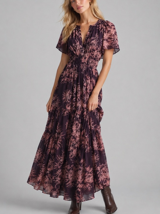 Anthropologie Dresses & Skirts - Anthropologie Somerset Chiffon Maxi Dress Floral Smocked Boho Maxi 8004